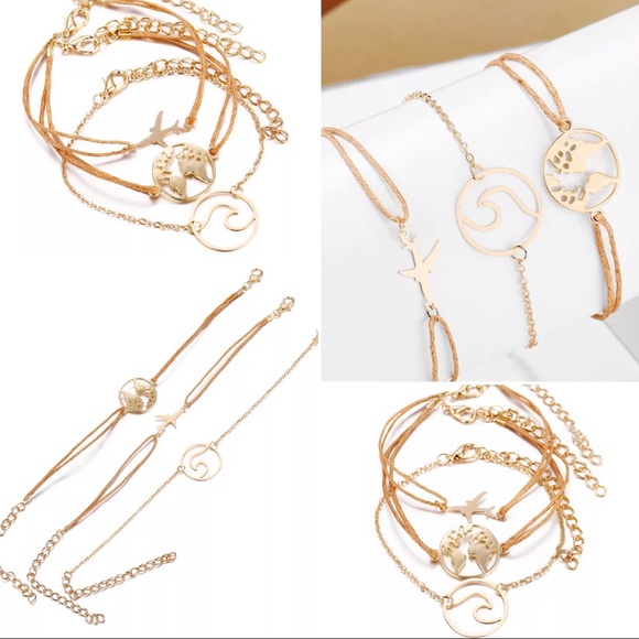 NEW wave earth airplane gold fashion bracelet - Picture 4 of 4